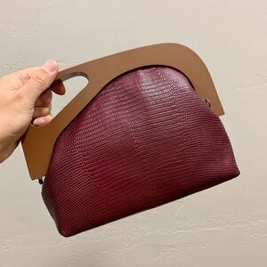 Handmade Genuine Embossed Leather Wooden Frame Clutch/Crossbody/Evening Bag